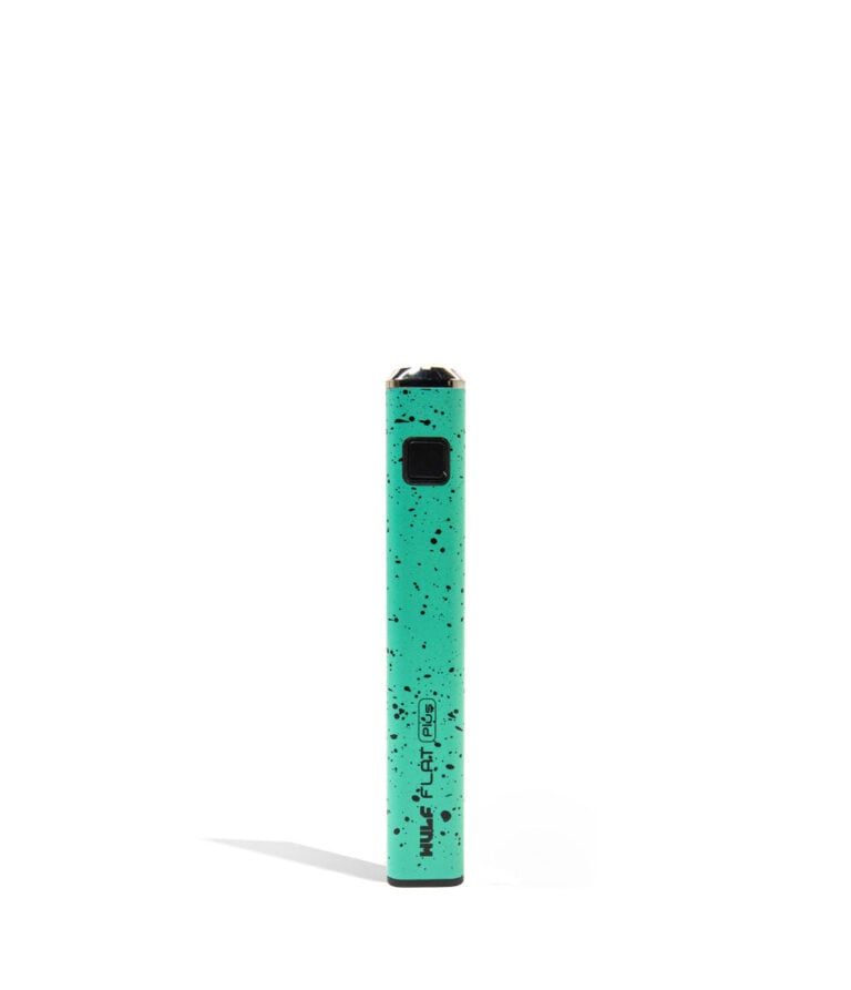 Teal Black Spatter Wulf Mods Flat Plus 510 Thread Battery 12pk on white background