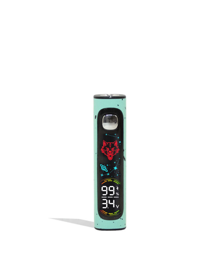 Teal Black Spatter Wulf Mods Pro Digit Variable Voltage Battery 15pk Front View on White Background