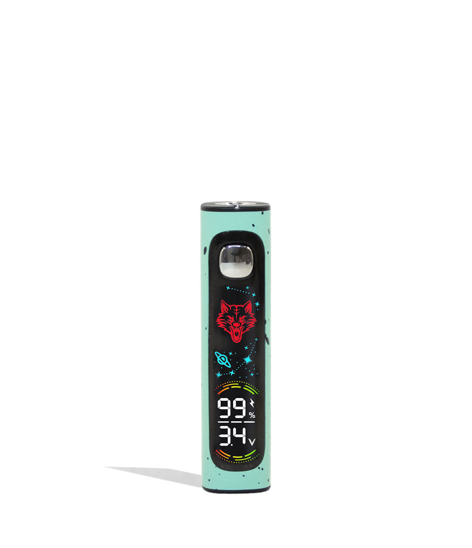 Teal Black Spatter Wulf Mods Pro Digit Variable Voltage Battery 15pk Front View on White Background