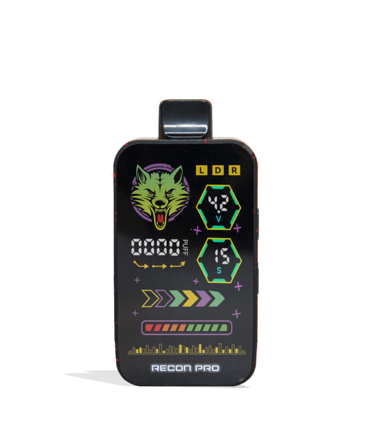 Black Red Spatter Wulf Mods Recon Pro Dual 510 Voltage Battery 9pk Front View on White Background