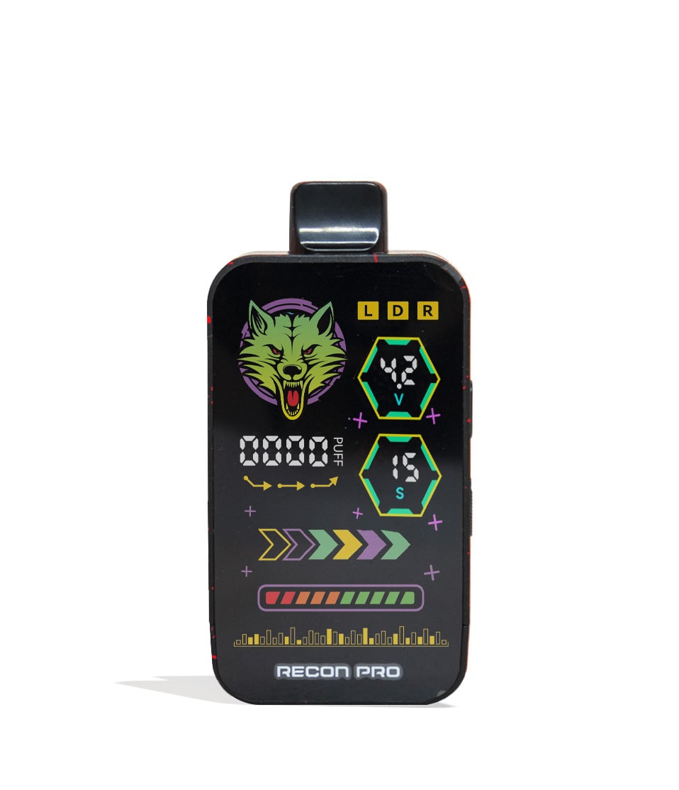 Black Red Spatter Wulf Mods Recon Pro Dual 510 Voltage Battery 9pk Front View on White Background