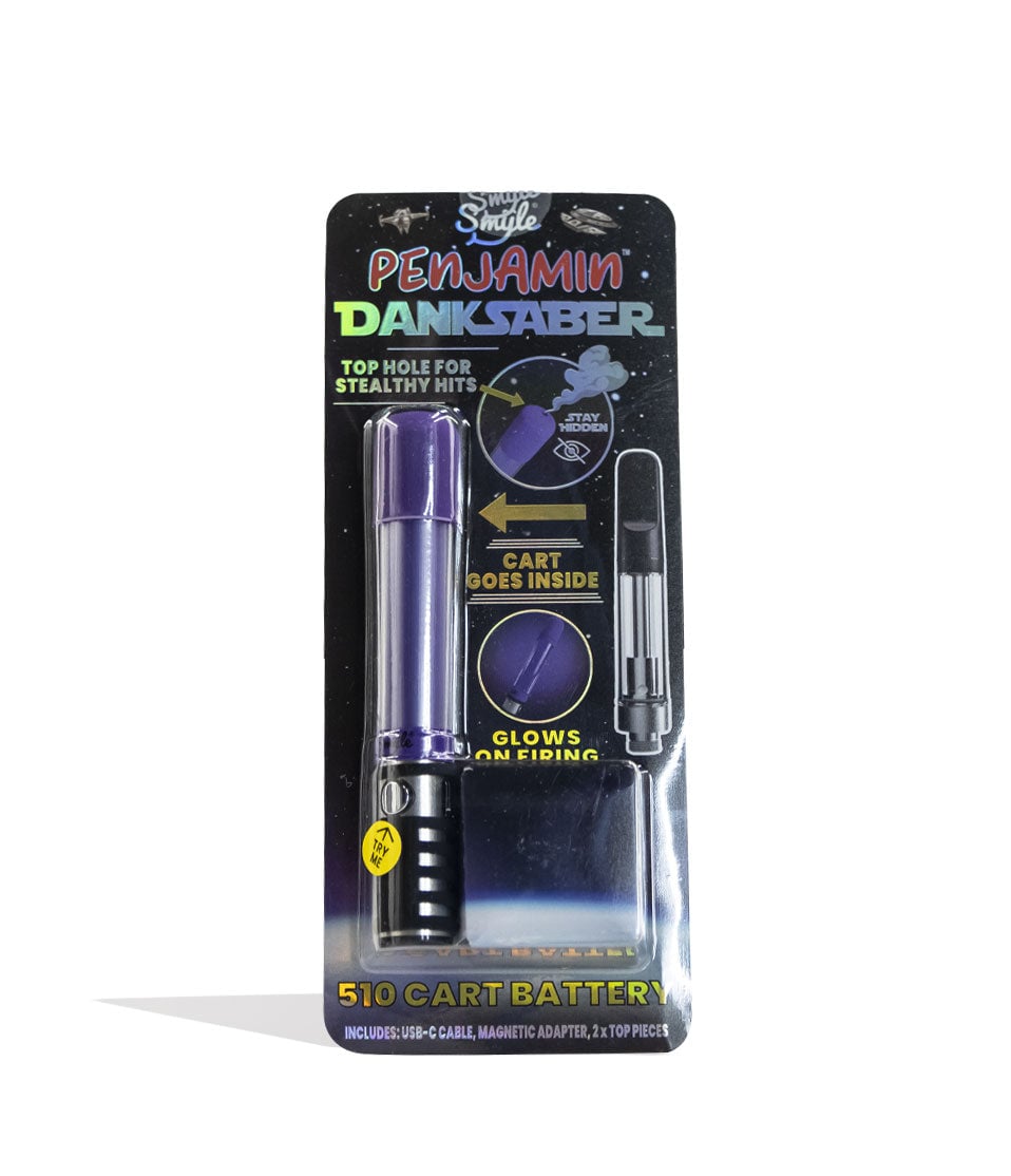 Purple Smyle Penjamin Saber Variable Voltage Battery Packaging Front View on White Background