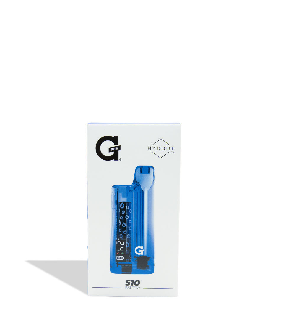 Blue pen with packaging featuring the brand 'G' on a white background