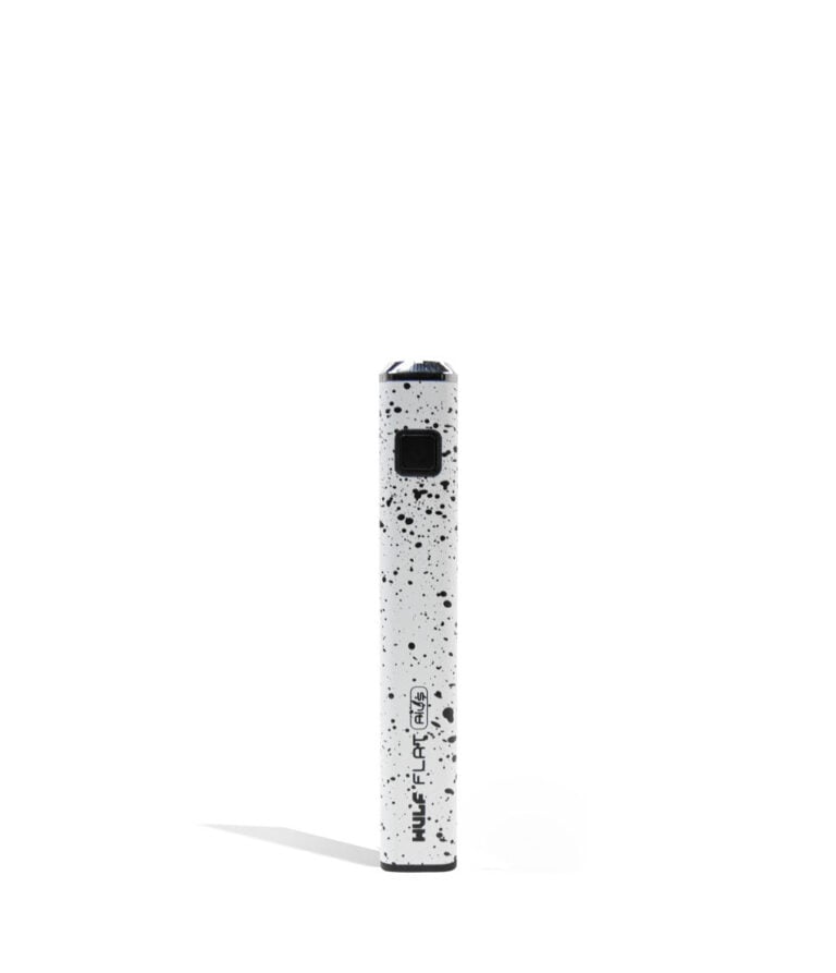 White Black Spatter Wulf Mods Flat Plus 510 Thread Battery 12pk on white background