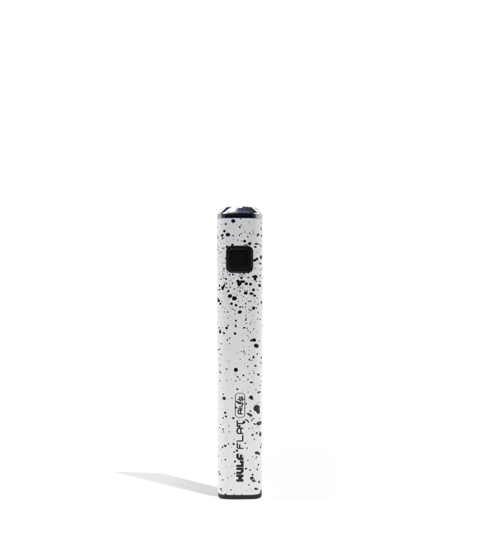White Black Spatter Wulf Mods Flat Plus 510 Thread Battery 12pk on white background