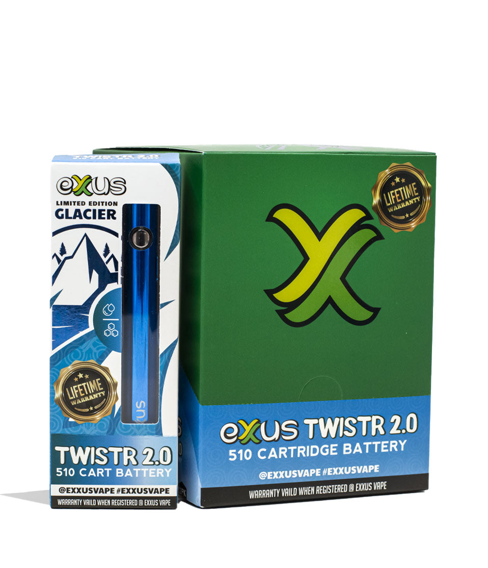 Glacier Exxus Vape Twistr 2.0 510 Thread Battery 12pk Packaging Front View on White Background