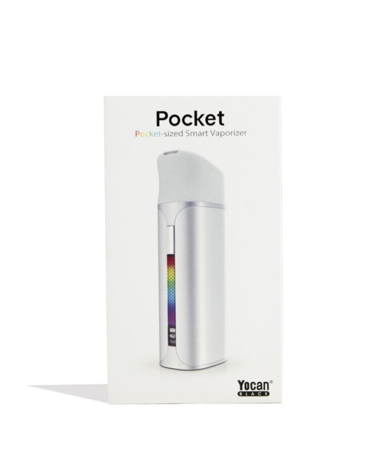 Silver Yocan Black Pocket Concentrate Vaporizer Packaging Front View on White Background