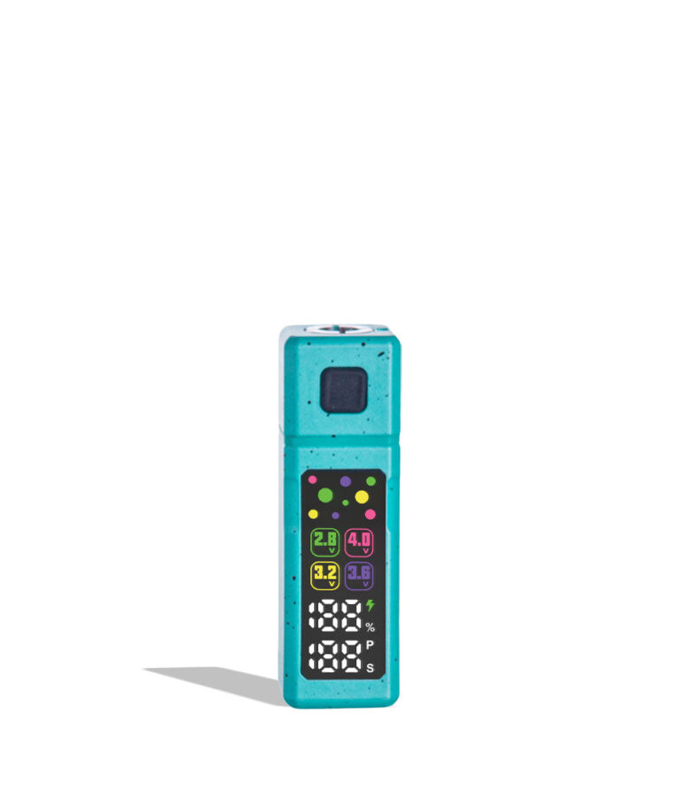 Teal Black Spatter West Coast Cure Grid Variable Voltage Battery 12pk Front View on White Background