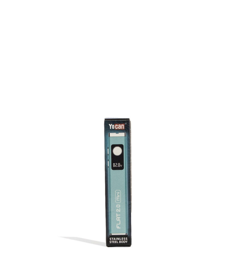 Teal Yocan Flat Mini 2.0 Variable Voltage Battery 12pk Packaging Front View on White Background
