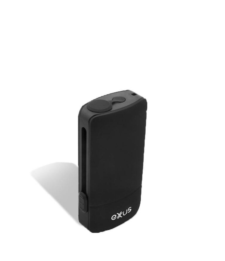 Black above Exxus Vape Push 510 Thread Battery on white background