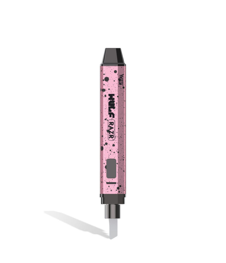 Pink Black Spatter Wulf Mods RAZR Nectar Collector and Hot Knife in Knife mode on white background