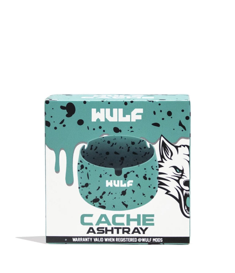 Teal Black Spatter Wulf Mods Cache Ashtray 6pk Packaging Front View on White Background