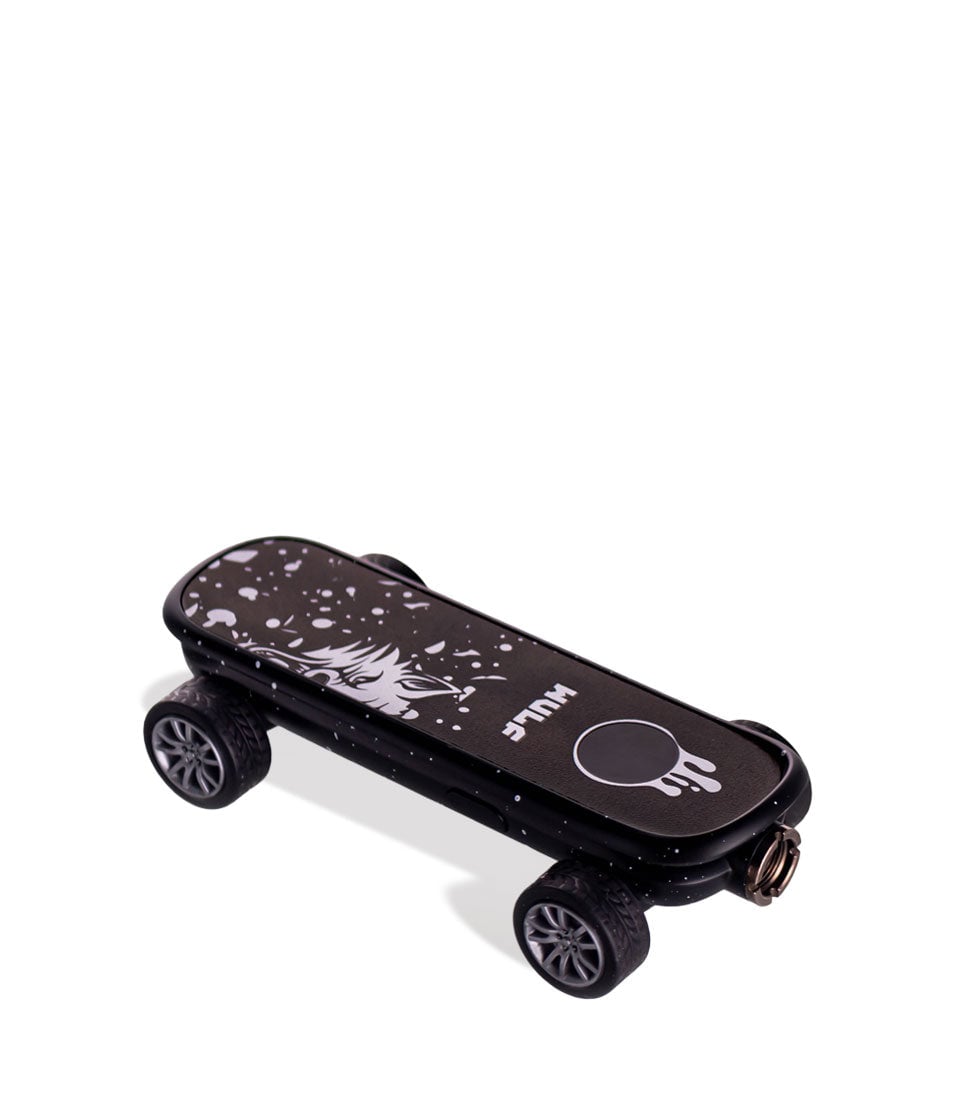 Black White Spatter Wulf Mods Deck Skateboard Voltage Battery 9pk Down View on White Background