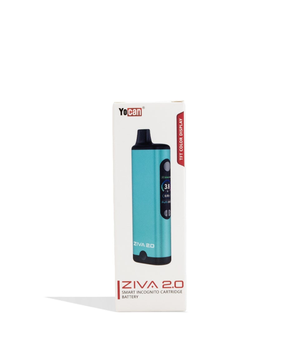 Teal Yocan Ziva 2.0 Variable Voltage Battery 10pk Packaging Front View on White Background