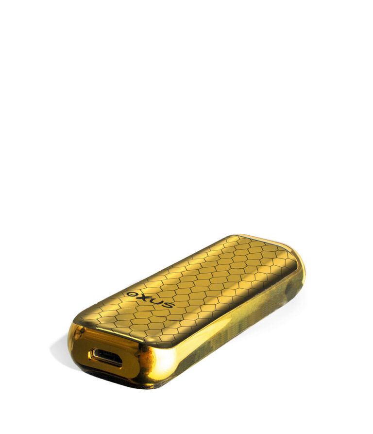 Gold Cobra bottom view Exxus Vape MiNovo 510 Thread Battery on white studio background