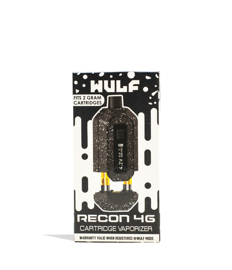 Black White Spatter Wulf Mods Recon 4g Dual 510 Thread Battery 9pk Packaging Front View on White Background