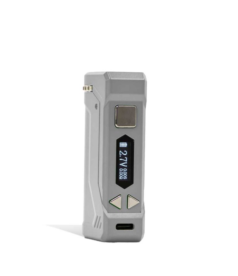 Silver side view Yocan UNI PRO 2 Adjustable 510 Thread Battery on white studio background