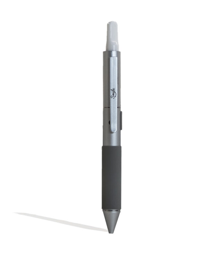 Silver Smyle Penjamin Cart Pen Variable Voltage Battery Front View With Cartridge on White Background