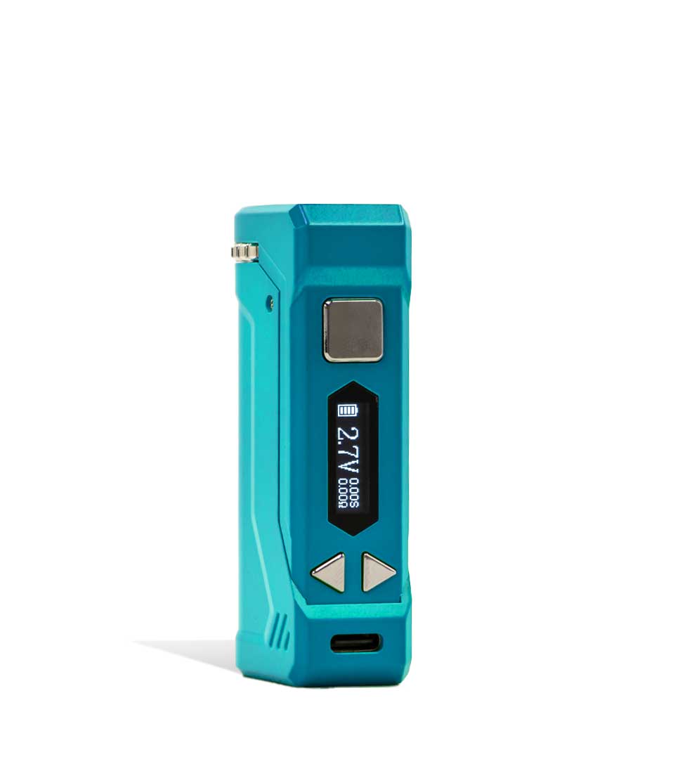 Teal side view Yocan UNI PRO 2 Adjustable 510 Thread Battery on white studio background