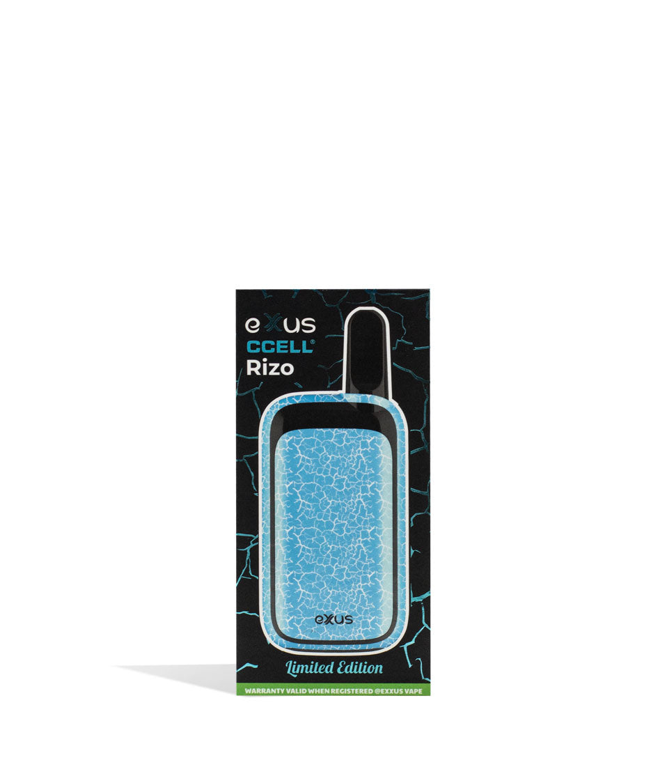 Blue White Crackle Exxus Vape Rizo 510 Thread Battery packaging on White Background