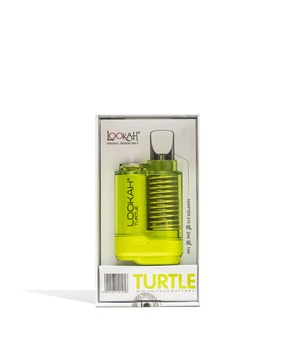 Neon Green Lookah Turtle 2g 510 Thread Battery Packaging Front View on White Background