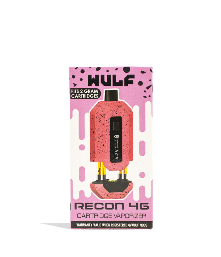 Pink Black Spatter Wulf Mods Recon 4g Dual 510 Thread Battery 9pk Packaging Front View on White Background