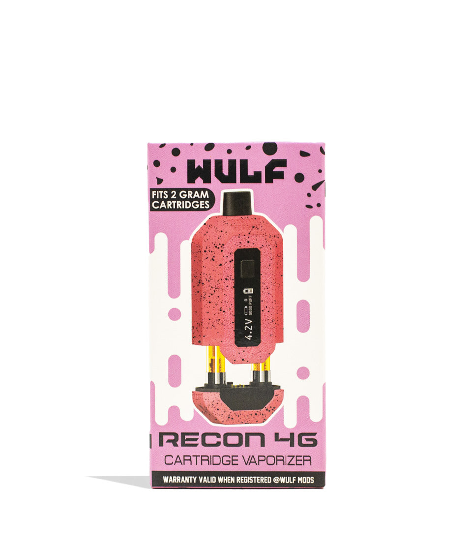 Pink Black Spatter Wulf Mods Recon 4g Dual 510 Thread Battery 9pk Packaging Front View on White Background