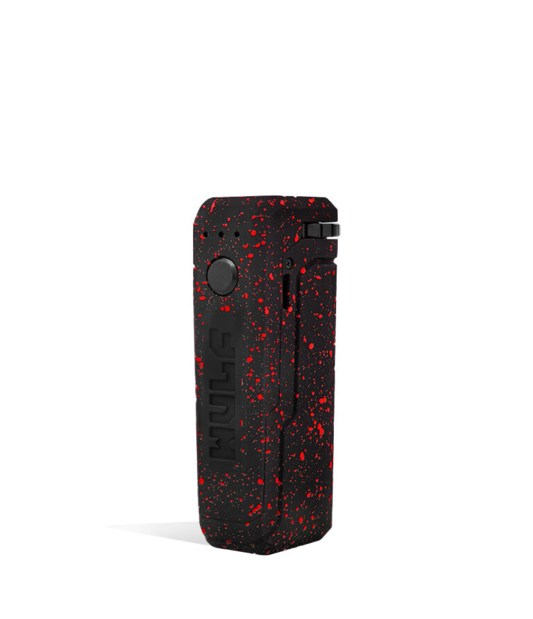 Black Red Spatter left side view Wulf Mods UNI Adjustable 510 Thread Battery on white studio background