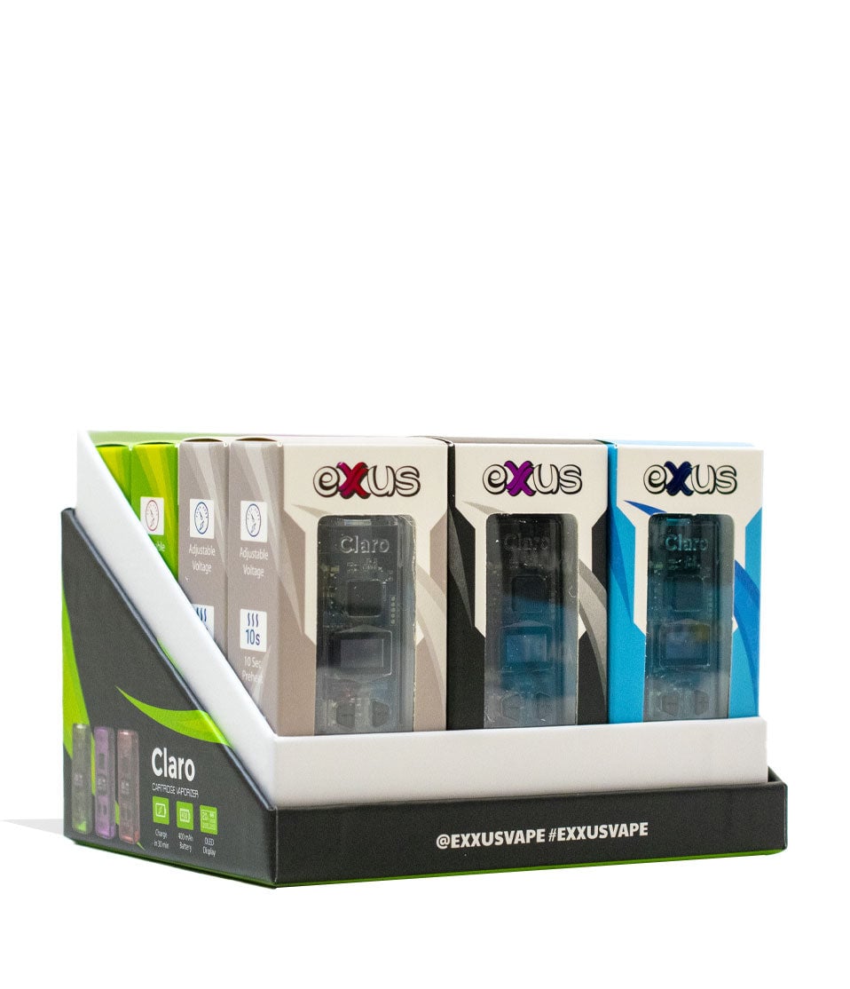 Exxus Vape Claro 510 Thread Battery 12pk Box Open Side View on White Background