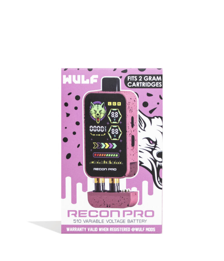 Pink Black Spatter Wulf Mods Recon Pro Dual 510 Voltage Battery 9pk Packaging Front View on White Background