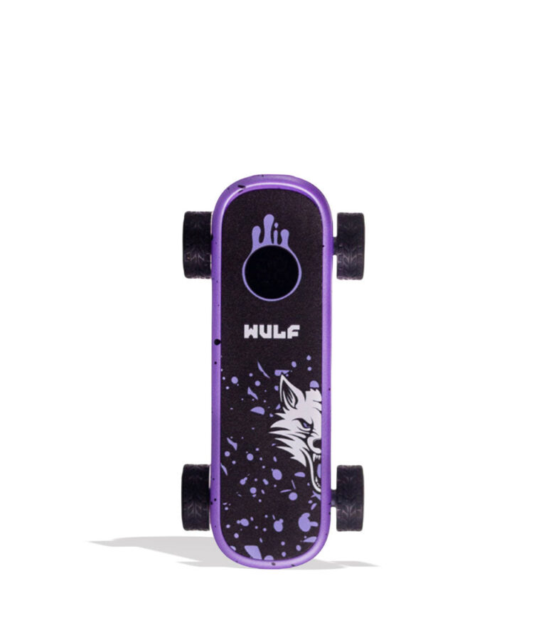 Purple Black Spatter Wulf Mods Deck Skateboard Voltage Battery 9pk Front View on White Background