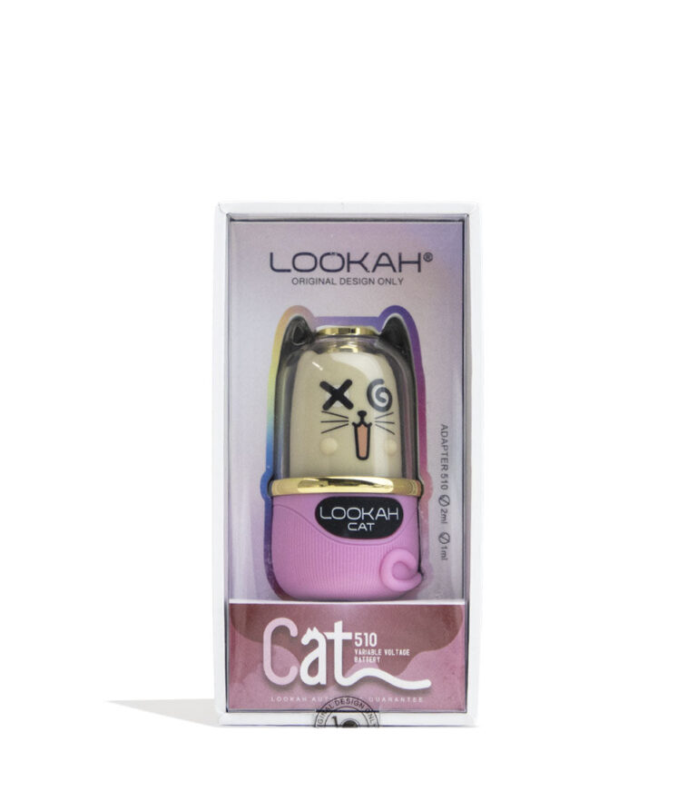 Pink Lookah Cat 510 Variable Voltage Battery Packaging Front View on White Background