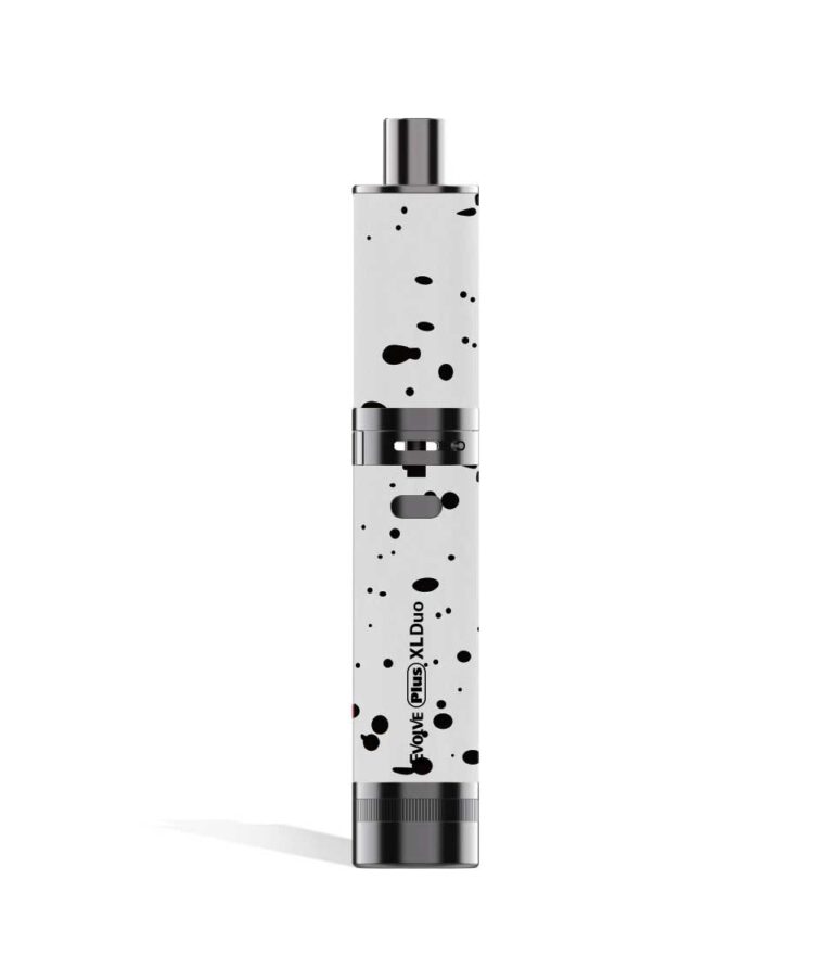 White Black Spatter Dry Herb Wulf Mods Evolve Plus XL Duo 2-in-1 Kit on white studio background