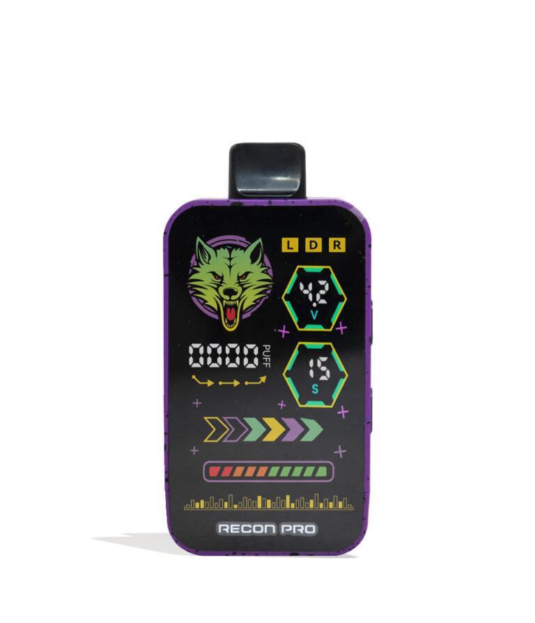 Purple Black Spatter Wulf Mods Recon Pro Dual 510 Voltage Battery 9pk Front View on White Background