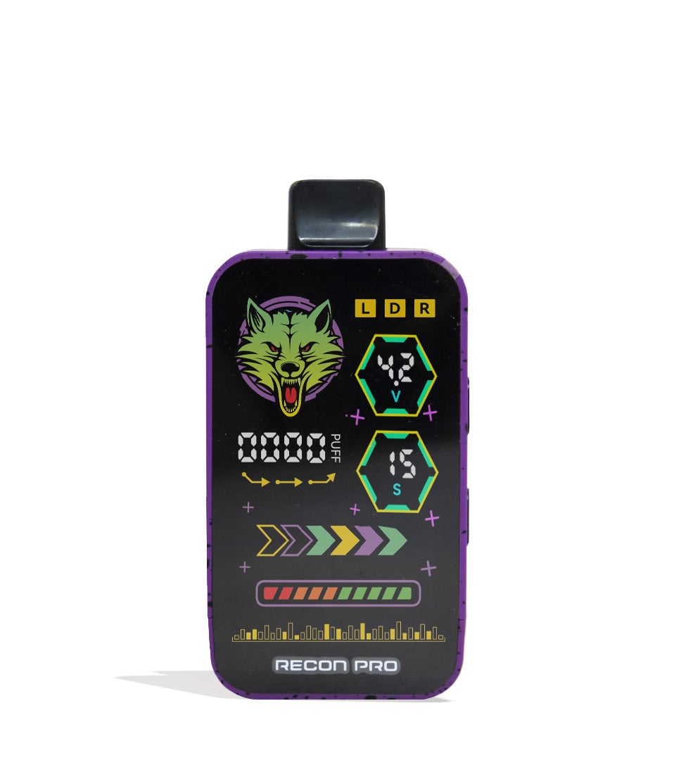 Purple Black Spatter Wulf Mods Recon Pro Dual 510 Voltage Battery 9pk Front View on White Background