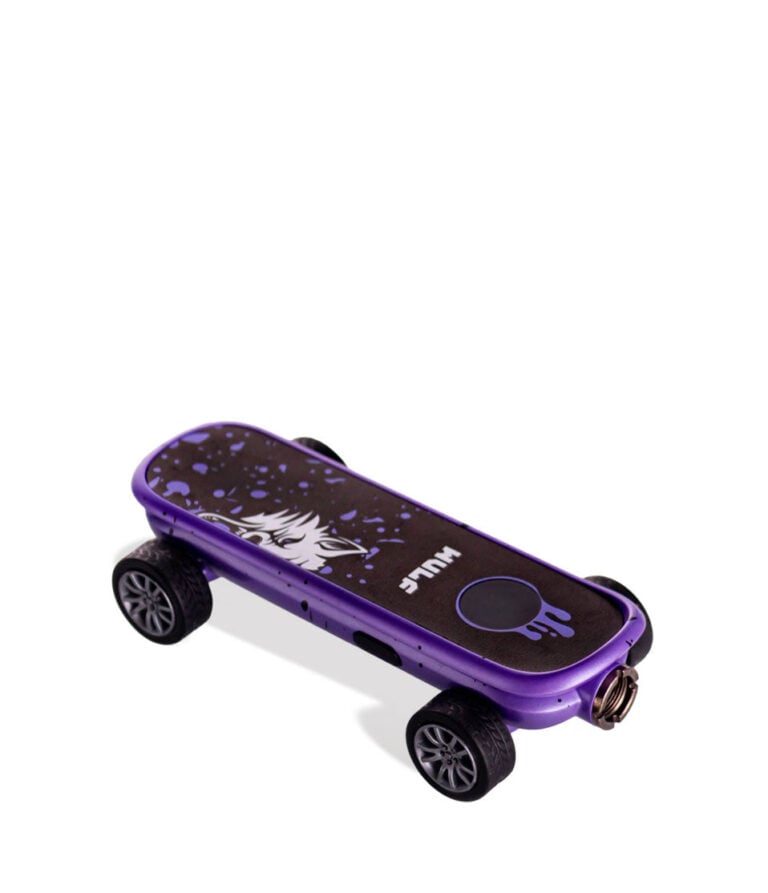 Purple Black Spatter Wulf Mods Deck Skateboard Voltage Battery 9pk Down View on White Background
