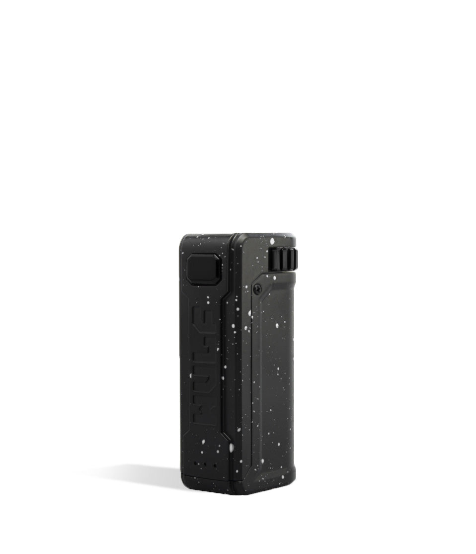 Black White spatter side Wulf Mods UNI S Adjustable 510 Thread Battery on white background