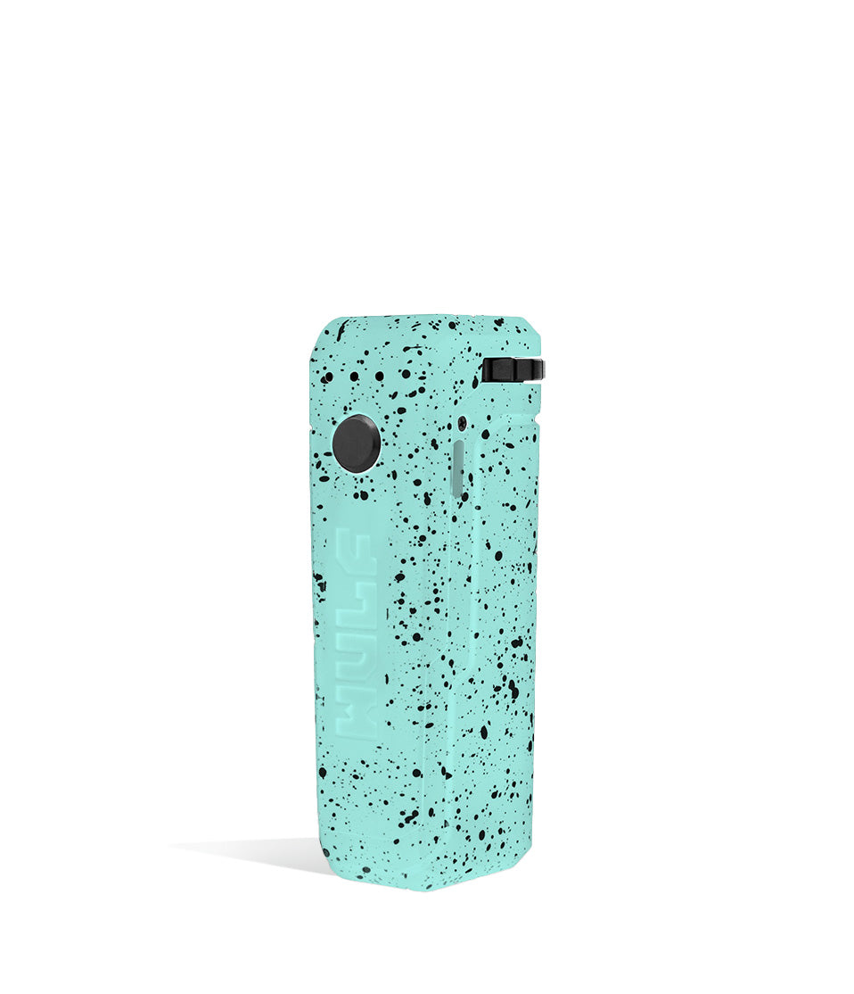 Teal Black Spatter left side view Wulf Mods UNI Adjustable 510 Thread Battery on white studio background