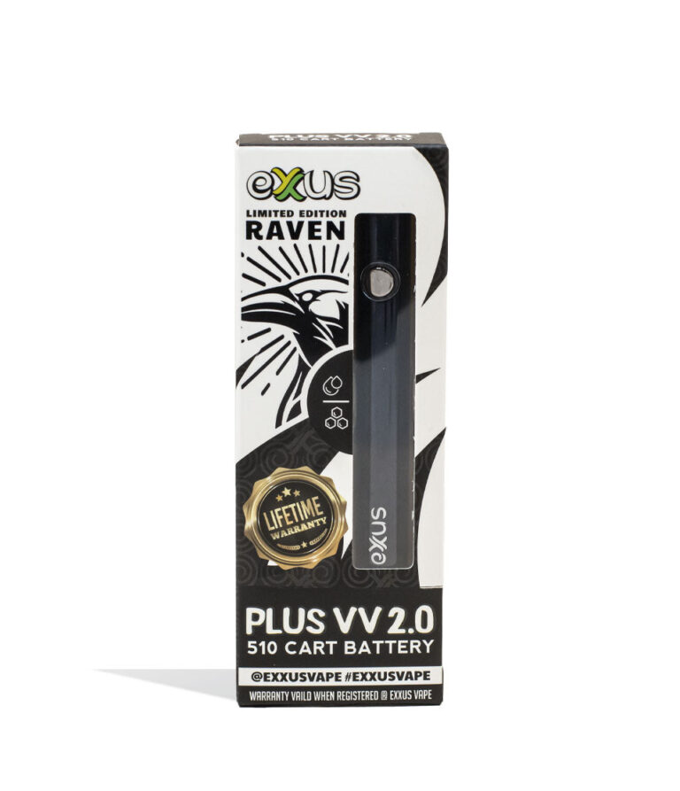 Raven Exxus Vape Plus VV 2.0 510 Thread Battery Packaging Front View on White Background