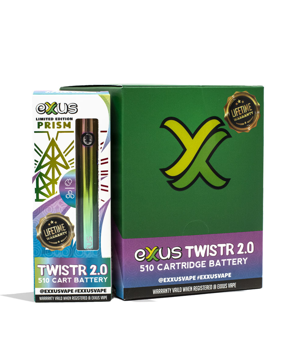 Prism Exxus Vape Twistr 2.0 510 Thread Battery 12pk Packaging Front View on White Background