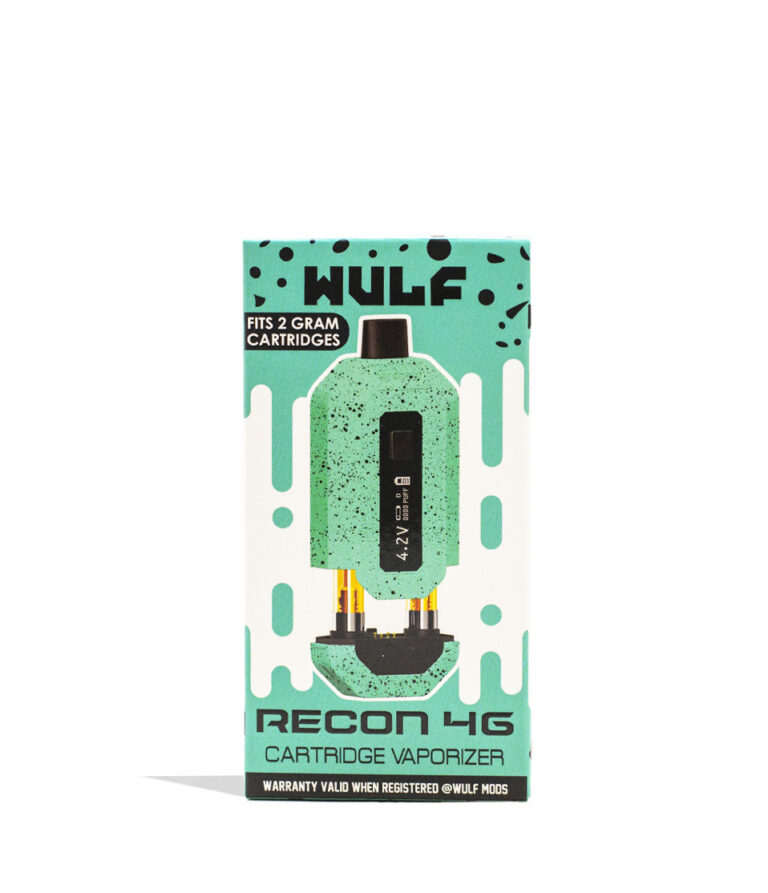 Teal Black Spatter Wulf Mods Recon 4g Dual 510 Thread Battery 9pk Packaging Front View on White Background