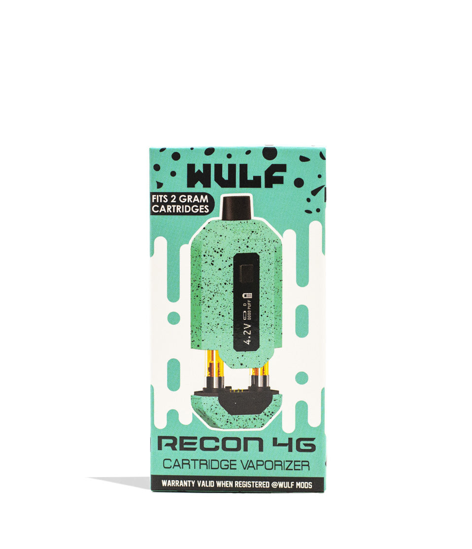 Teal Black Spatter Wulf Mods Recon 4g Dual 510 Thread Battery 9pk Packaging Front View on White Background