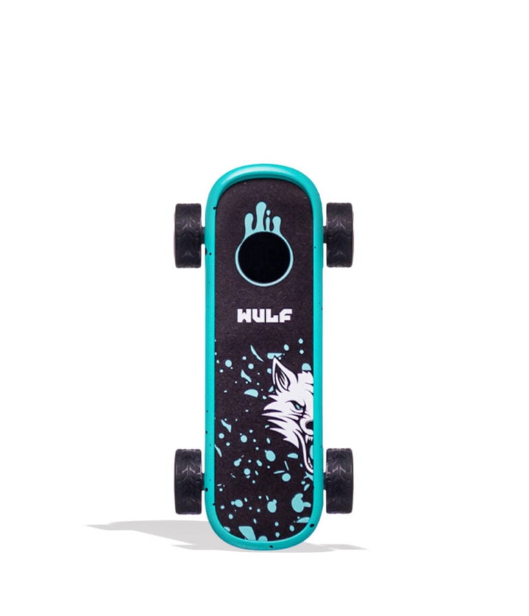 Teal Black Spatter Wulf Mods Deck Skateboard Voltage Battery 9pk Front View on White Background