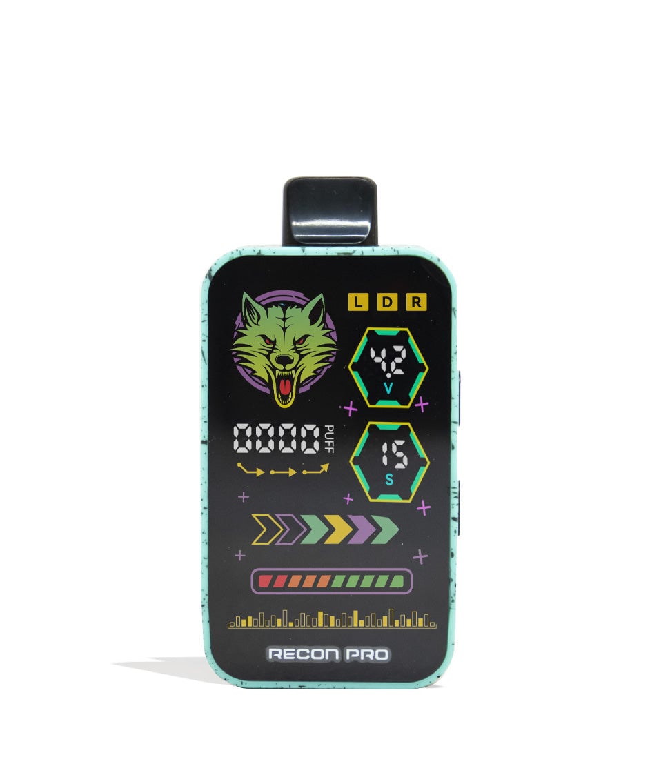 Teal Black Spatter Wulf Mods Recon Pro Dual 510 Voltage Battery 9pk Front View on White Background
