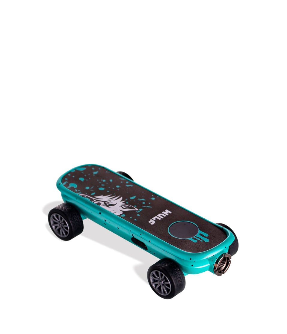 Teal Black Spatter Wulf Mods Deck Skateboard Voltage Battery 9pk Down View on White Background