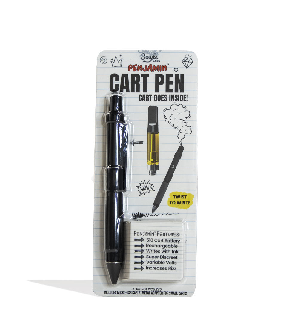 Black Smyle Penjamin Cart Pen Variable Voltage Battery Packaging Front View on White Background