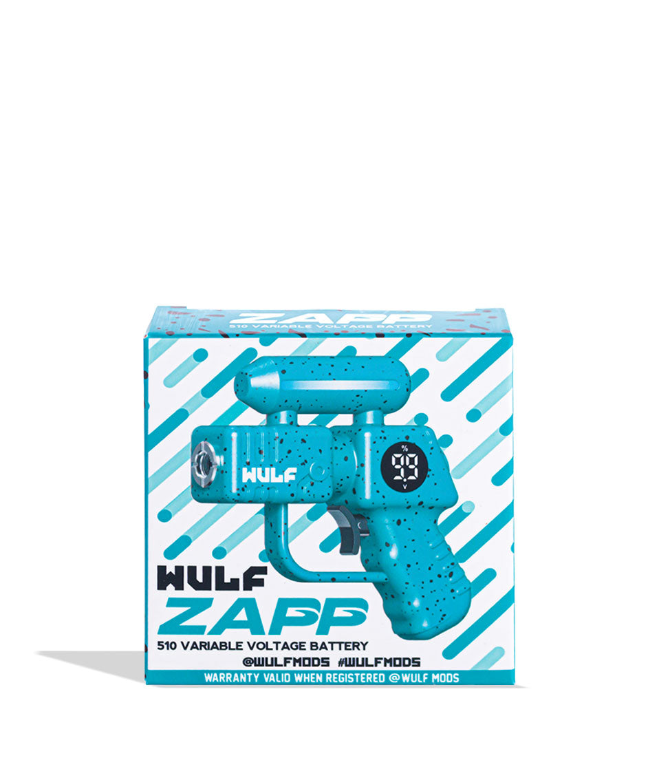 Teal Black Spatter Wulf Mods Zapp Variable Voltage Battery box on white background