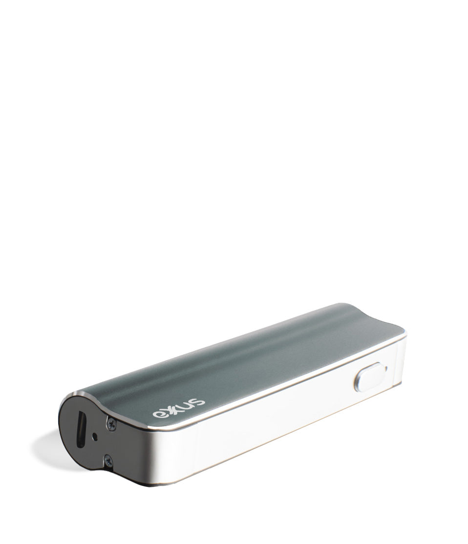 Gunmetal laying down Exxus Vape Snap VV 510 Thread Battery on white studio background