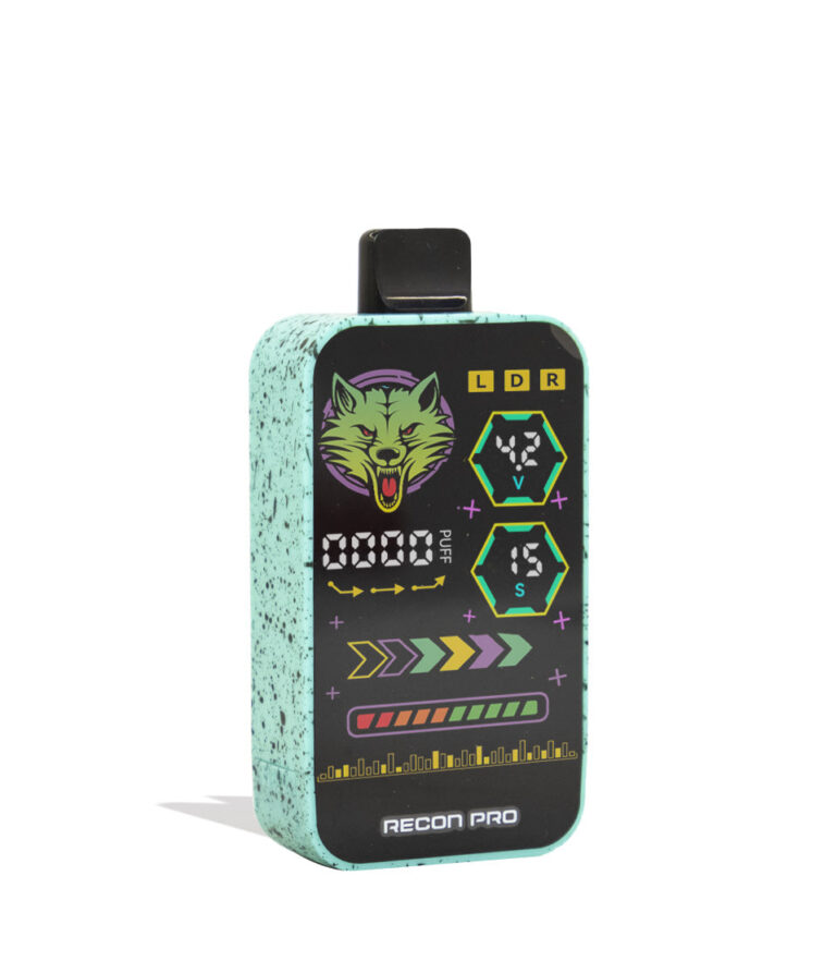 Teal Black Spatter Wulf Mods Recon Pro Dual 510 Voltage Battery 9pk Angle View on White Background