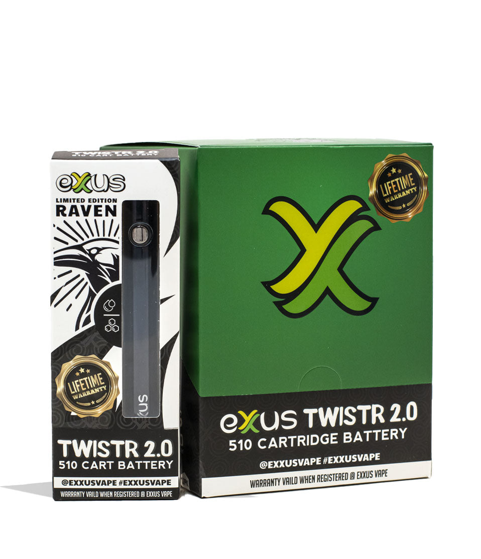 Raven Exxus Vape Twistr 2.0 510 Thread Battery 12pk Packaging Front View on White Background